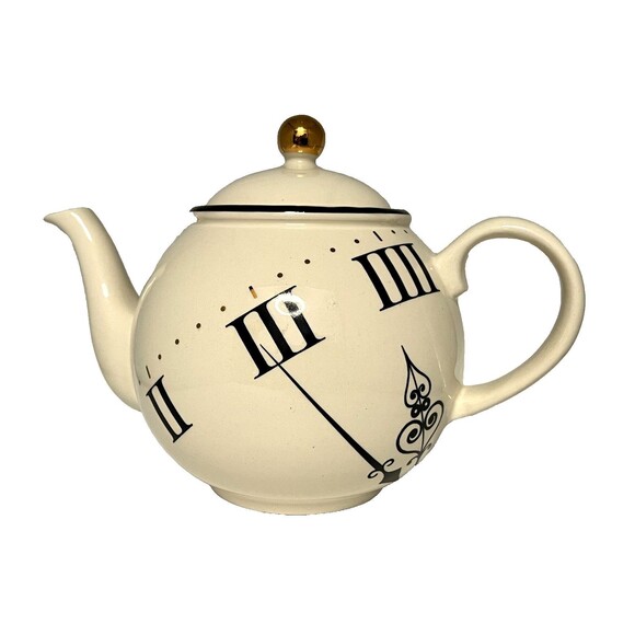 ARTHUR WOOD “TEATIME” TEAPOT Roman Numerals Clock Pattern England Made UK Pier 1 - Picture 2 of 13
